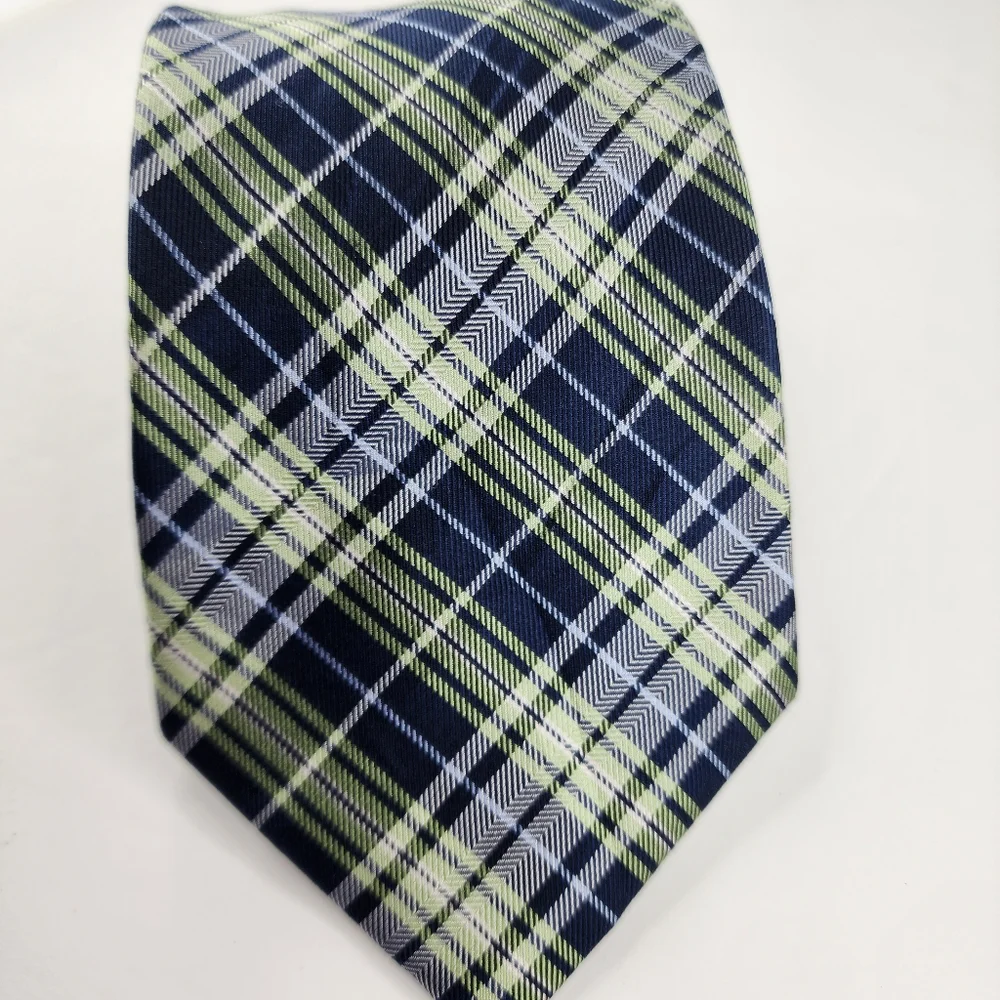 CHAPS Green & Blue Plaid Silk Tie.